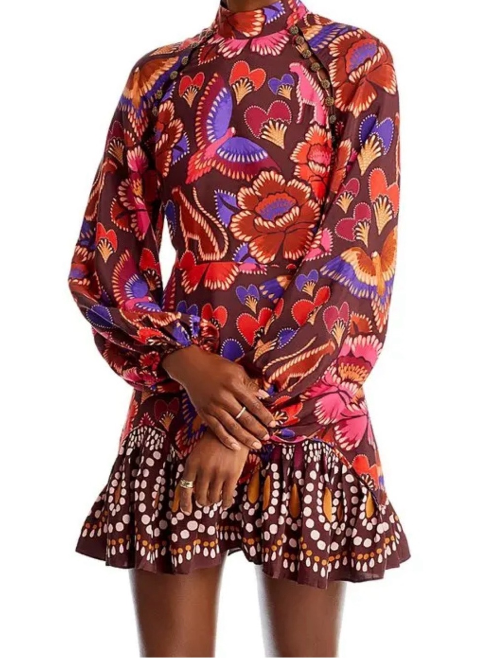 FARM Rio Purple and Magenta Floral Button-Front Top size XS